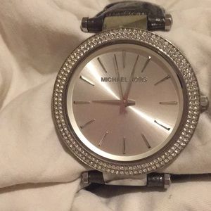 Michael Kors Silver and CZ leather watch